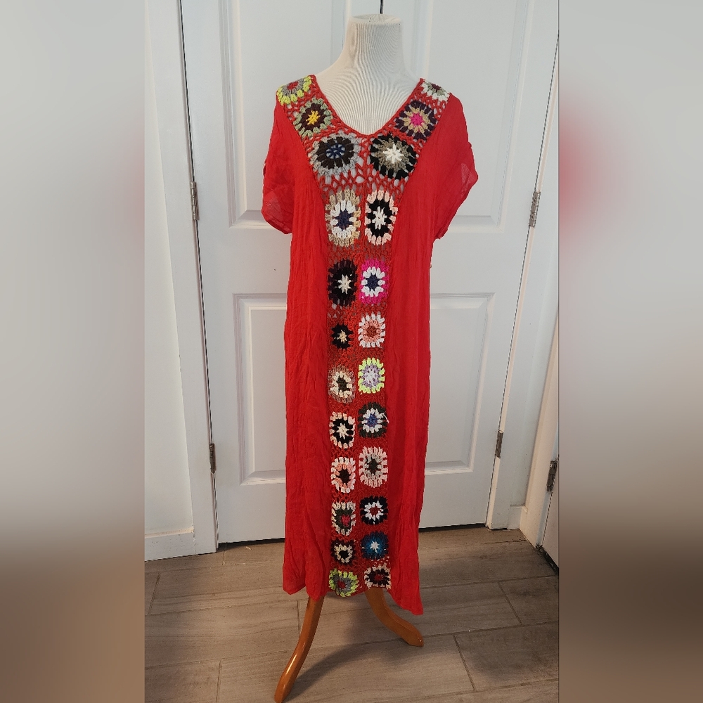 Red Midi Cover-up Dress, Size 00-10